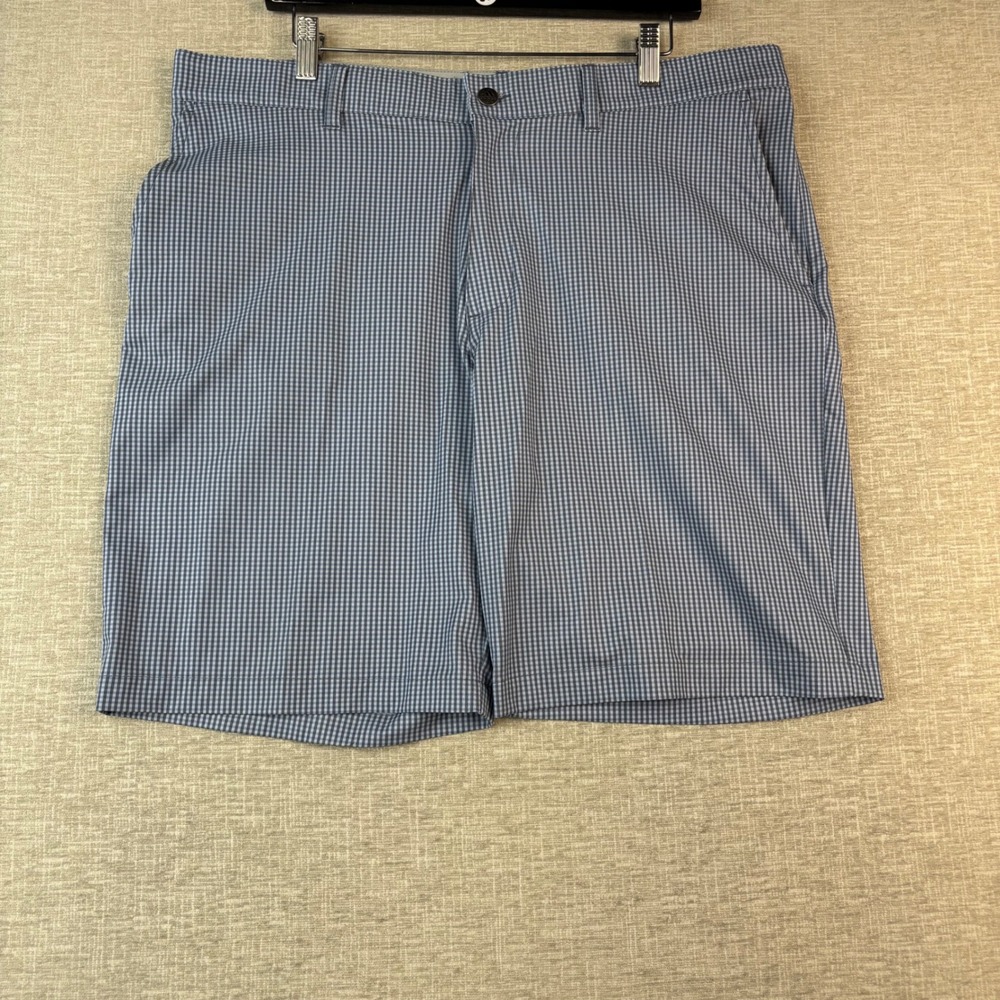 Adidas Mens Blue Gingham Golf Shorts Size 36 Performance Stretch Plaid